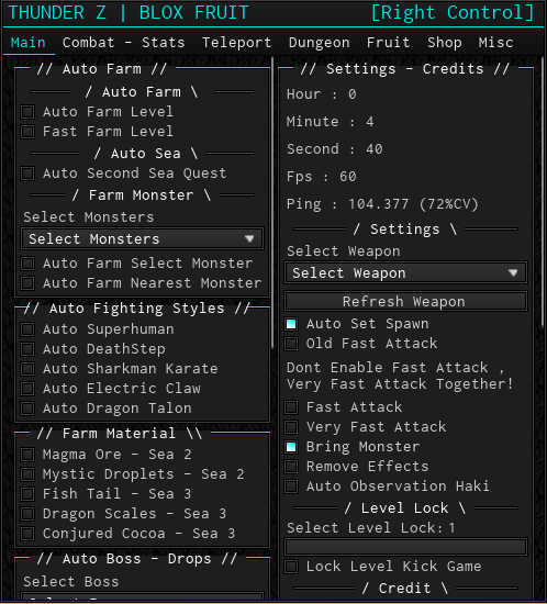 Blox Fruits Script GUI – Auto Farm / Level / Raid / Candy